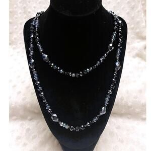 Vintage Chico's Signature Deep Navy & Pale Blue Glass Bead 27" Long Necklace